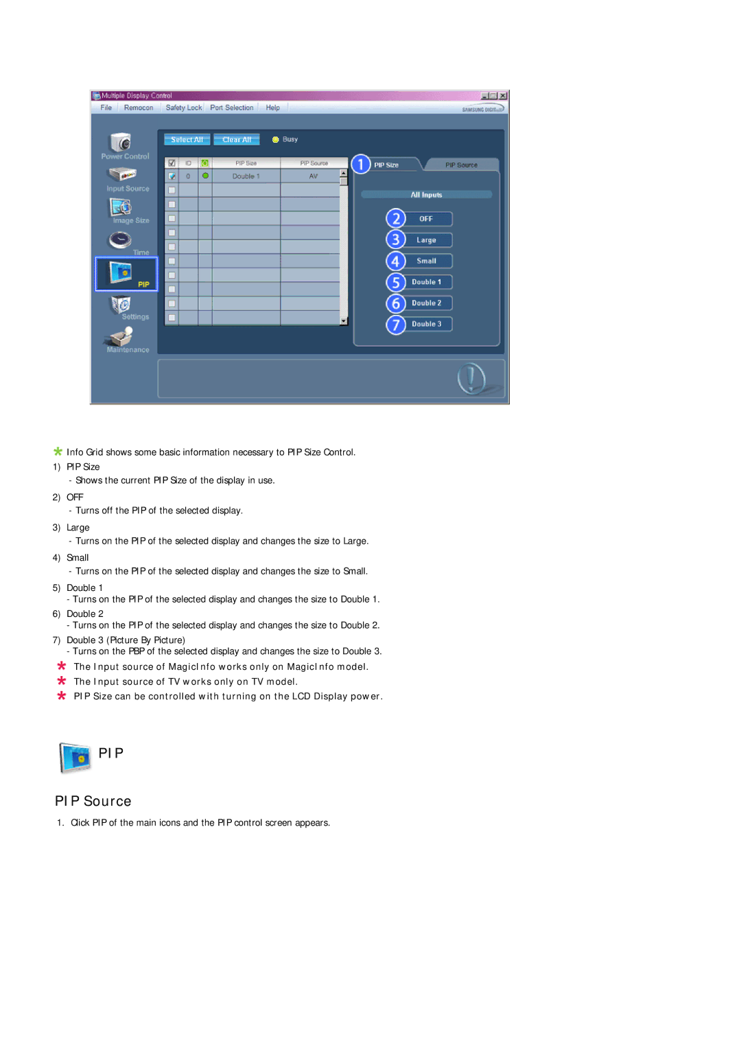 Samsung LH32TCUMBC/EN manual PIP Source 