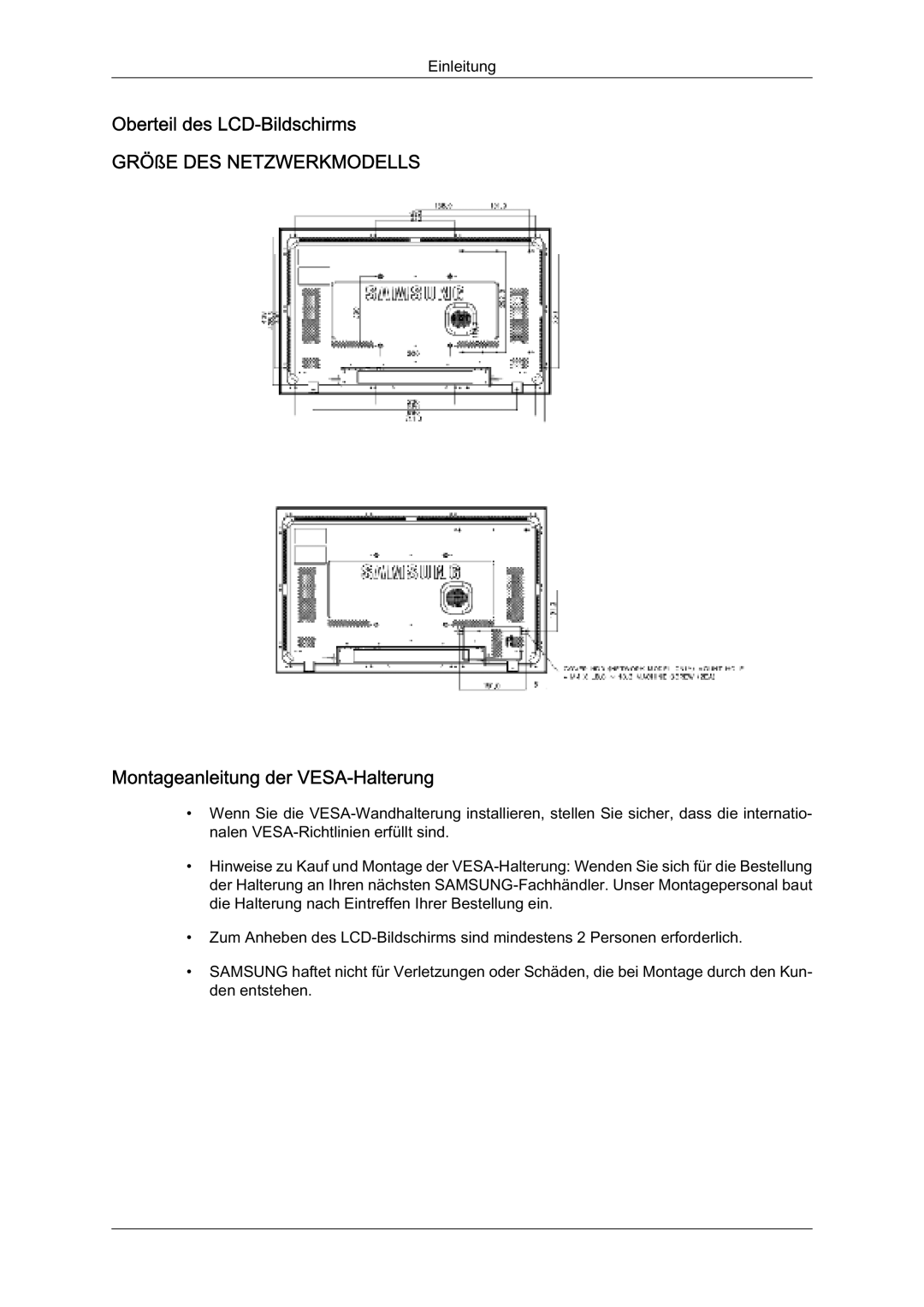 Samsung LH32TCUMBC/EN manual 2EHUWHLOGHV/&%LOGVFKLUPV, 0RQWDJHDQOHLWXQJGHU96$+DOWHUXQJ, GhqHqwvwhkhq 