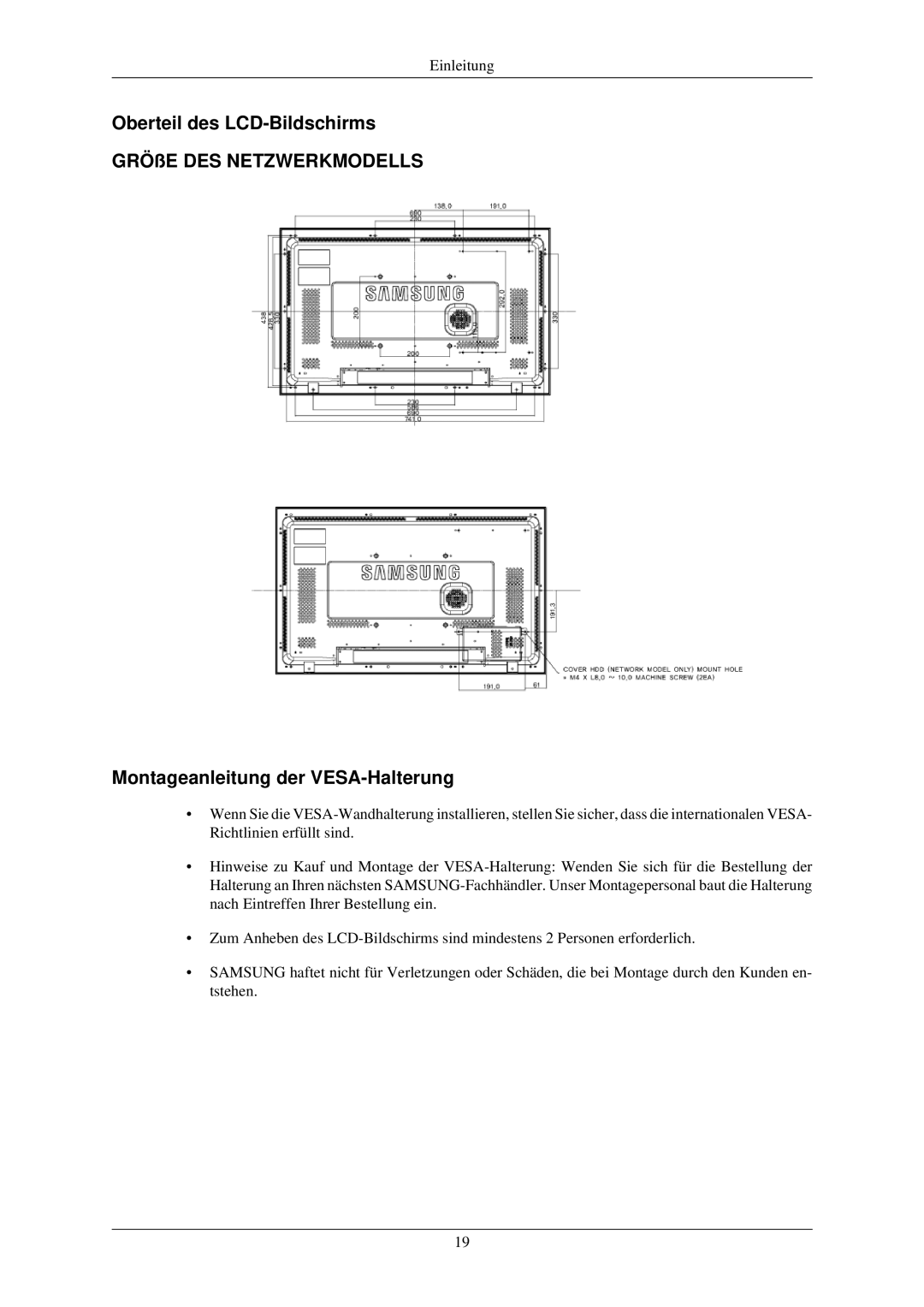 Samsung LH32TCUMBC/EN manual Einleitung 