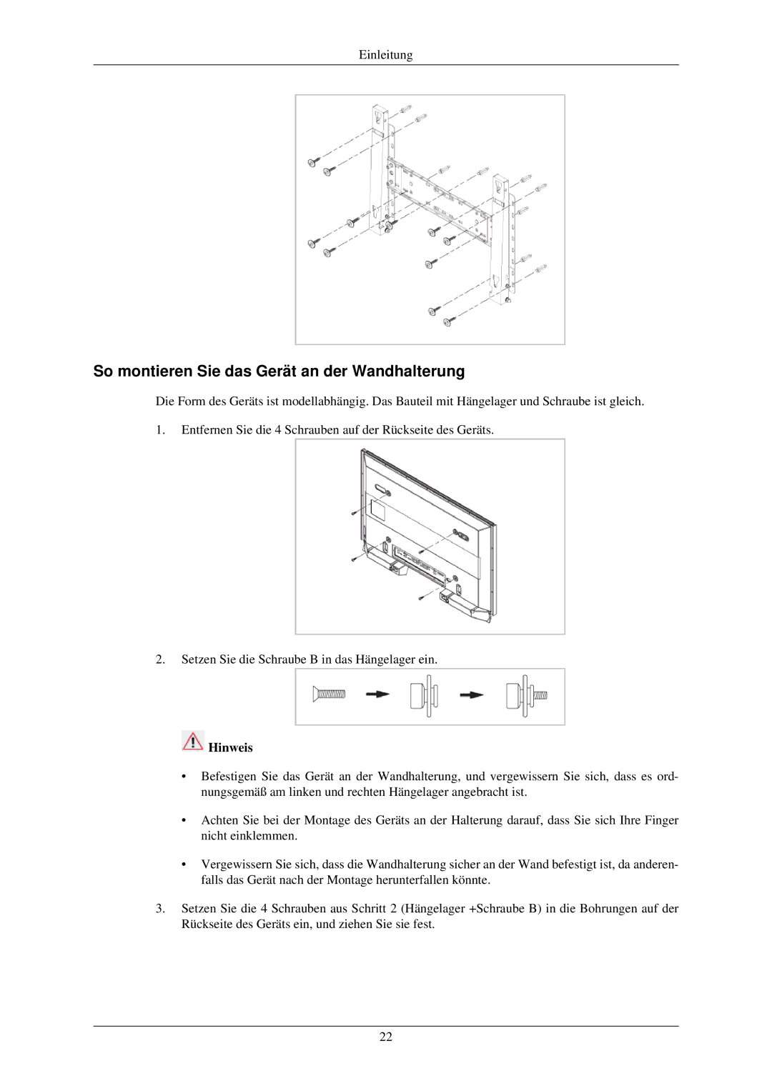 Samsung LH32TCUMBC/EN manual So montieren Sie das Gerät an der Wandhalterung 