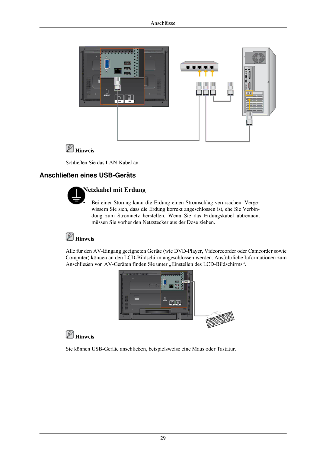 Samsung LH32TCUMBC/EN manual Anschließen eines USB-Geräts 