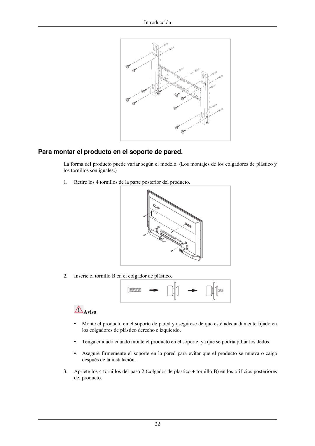 Samsung LH32TCUMBC/EN manual Para montar el producto en el soporte de pared 