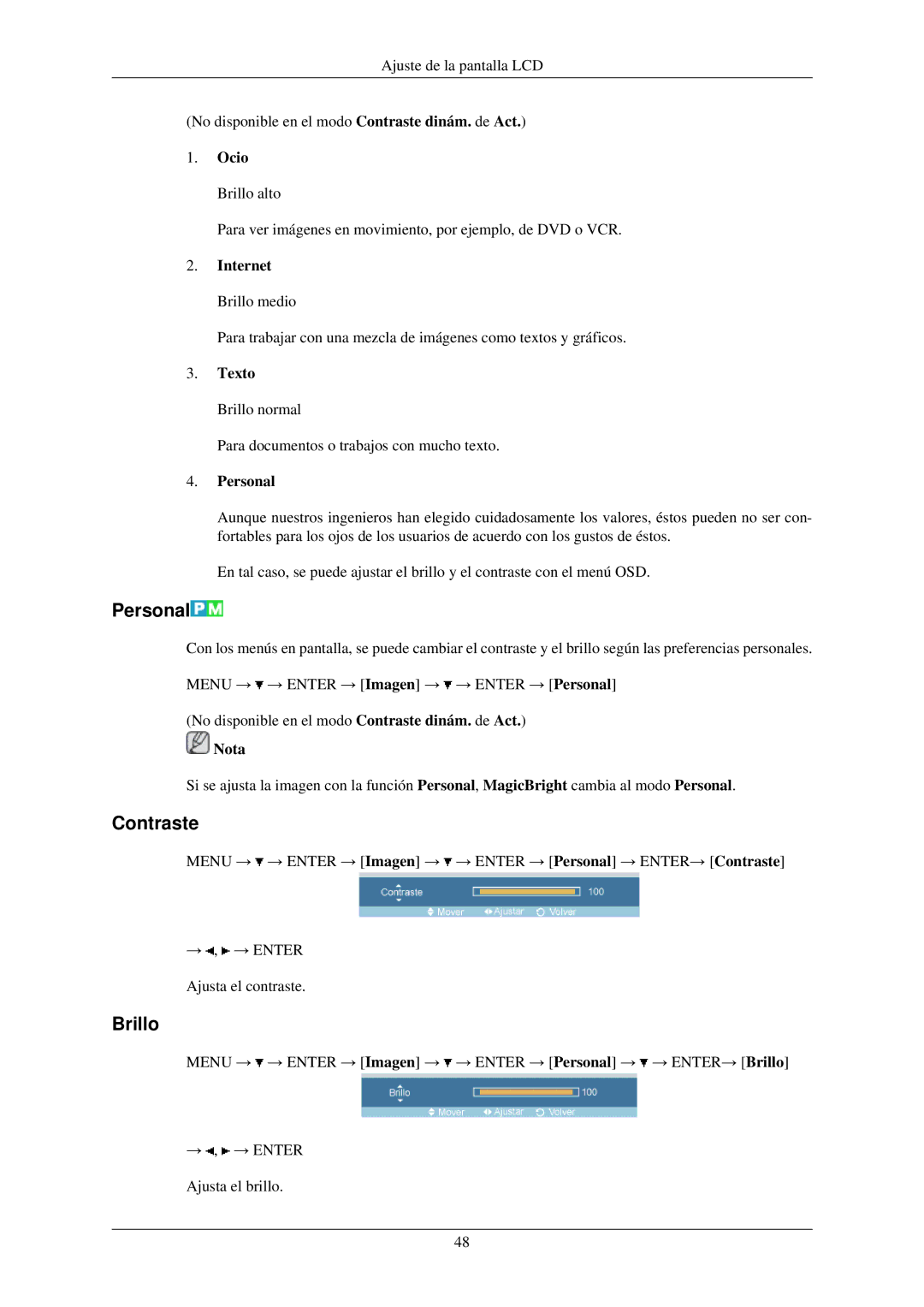 Samsung LH32TCUMBC/EN manual Personal, Contraste, Brillo 