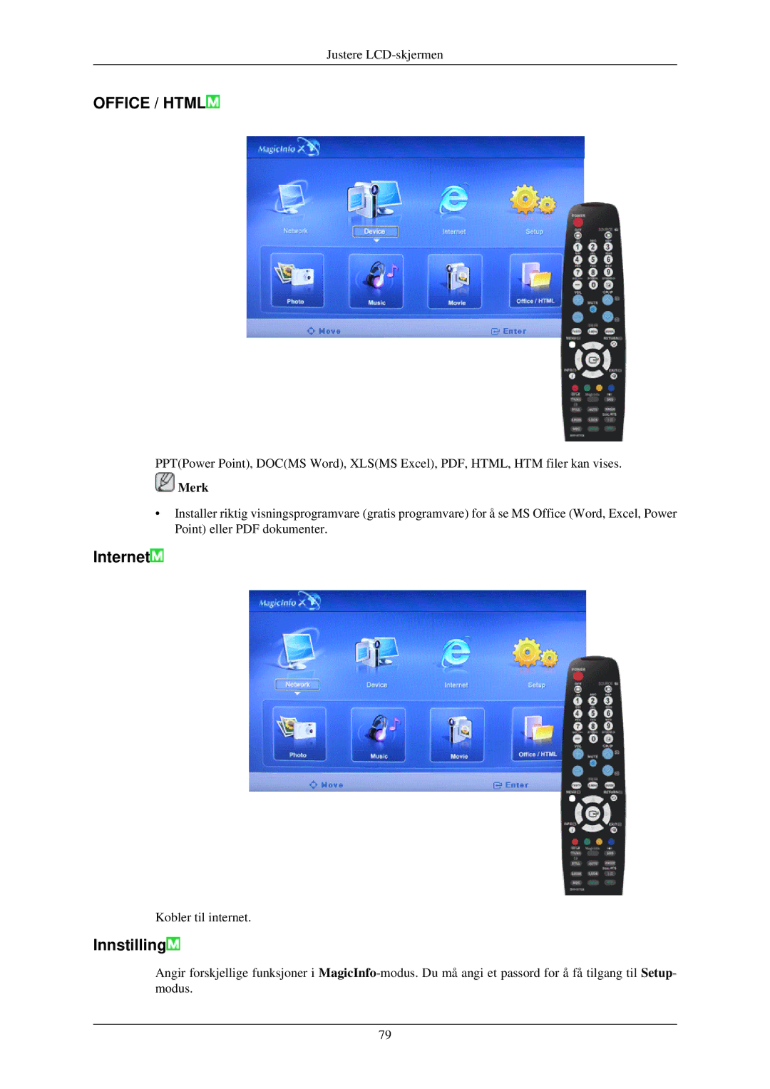 Samsung LH32TCUMBC/EN manual Internet, Innstilling 