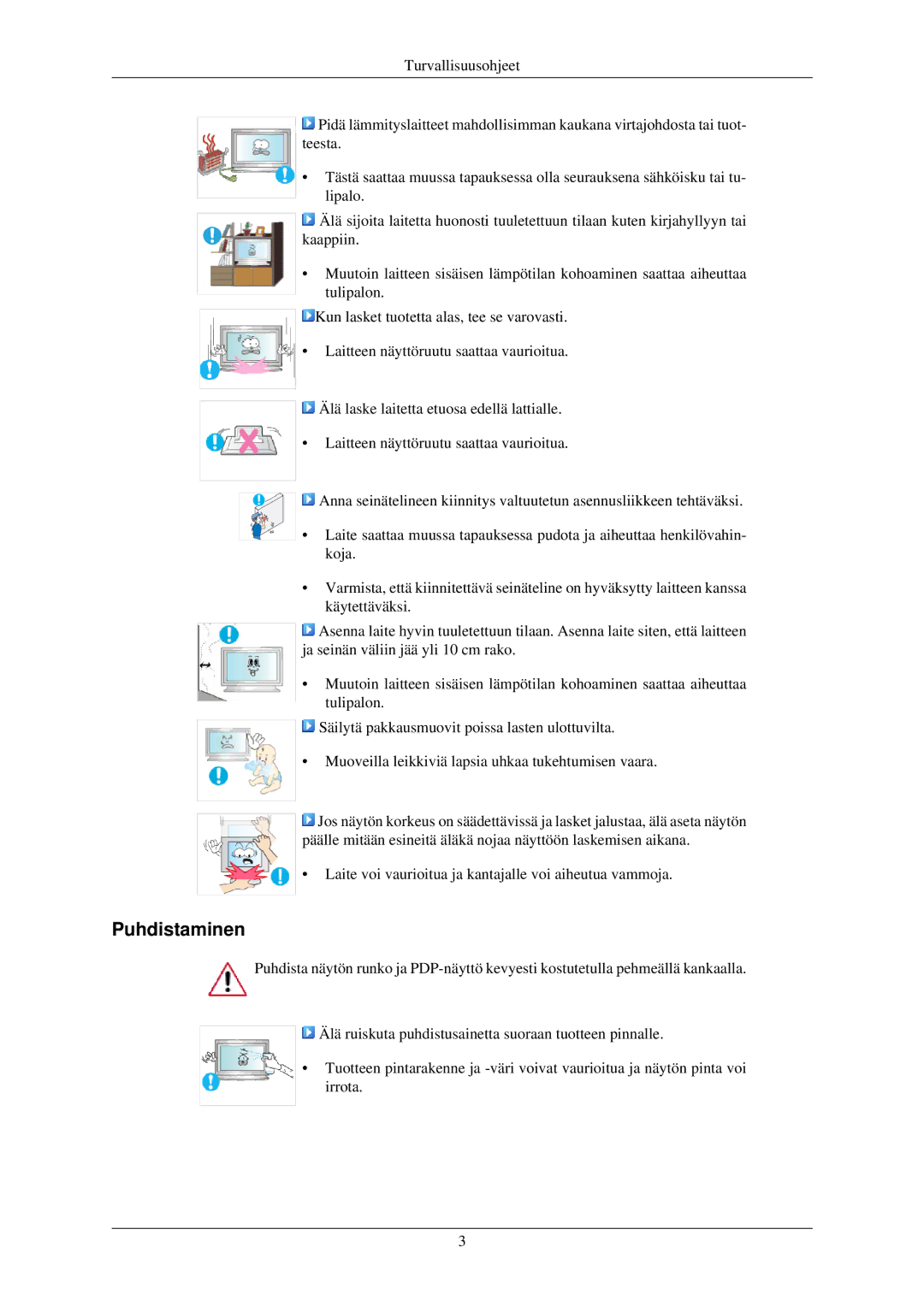 Samsung LH32TCUMBC/EN manual Puhdistaminen 