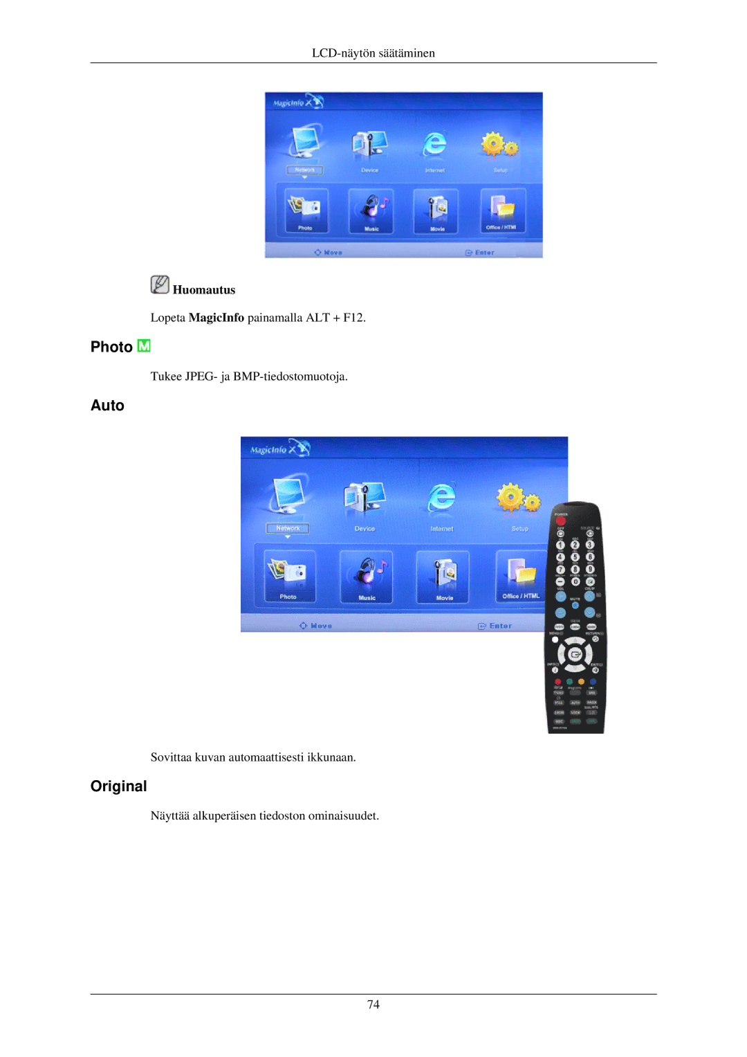 Samsung LH32TCUMBC/EN manual Photo, Auto, Original 