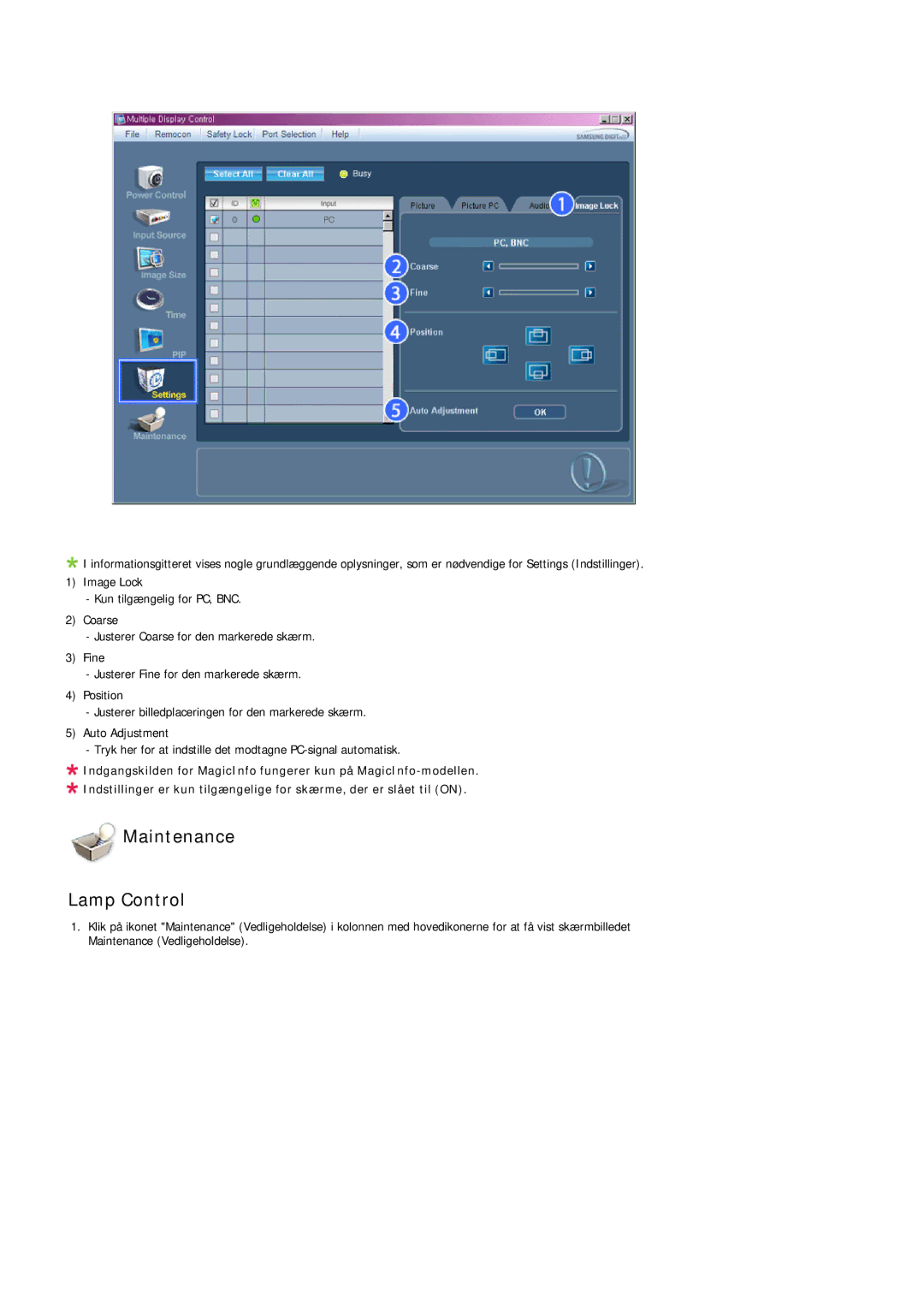 Samsung LH32TCUMBC/EN manual Maintenance Lamp Control 