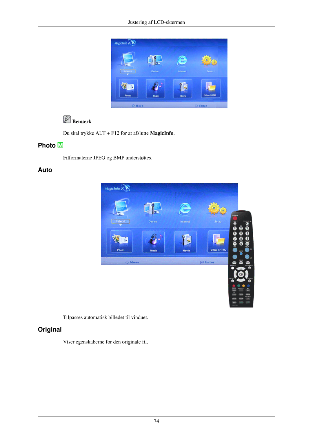 Samsung LH32TCUMBC/EN manual Photo, Auto, Original 