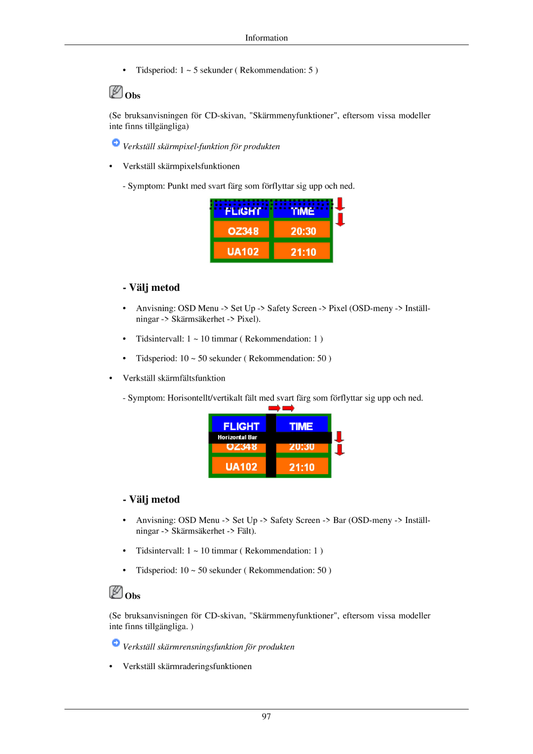 Samsung LH32TCUMBC/EN manual Verkställ skärmpixel-funktion för produkten 