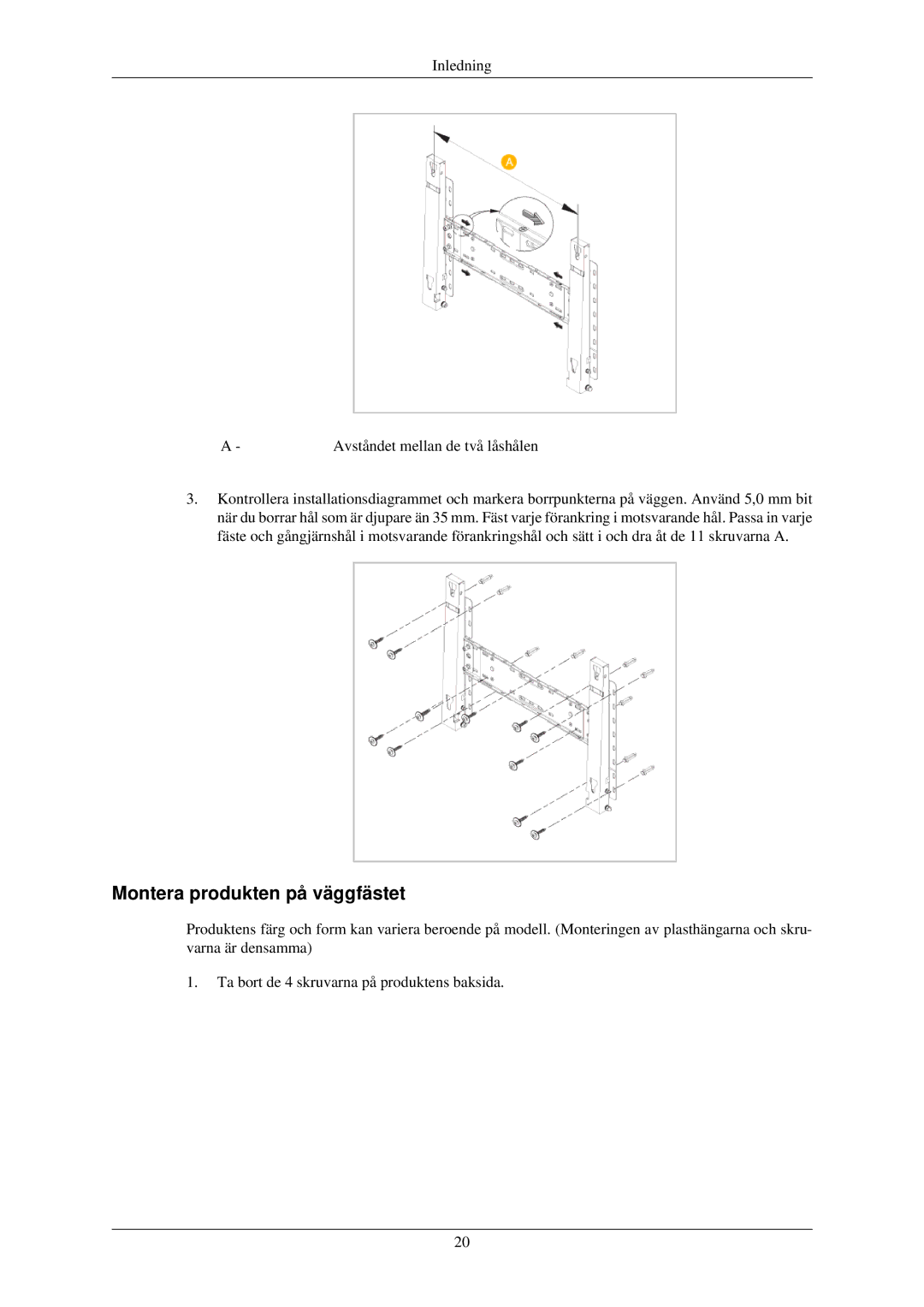 Samsung LH32TCUMBC/EN manual Montera produkten på väggfästet 