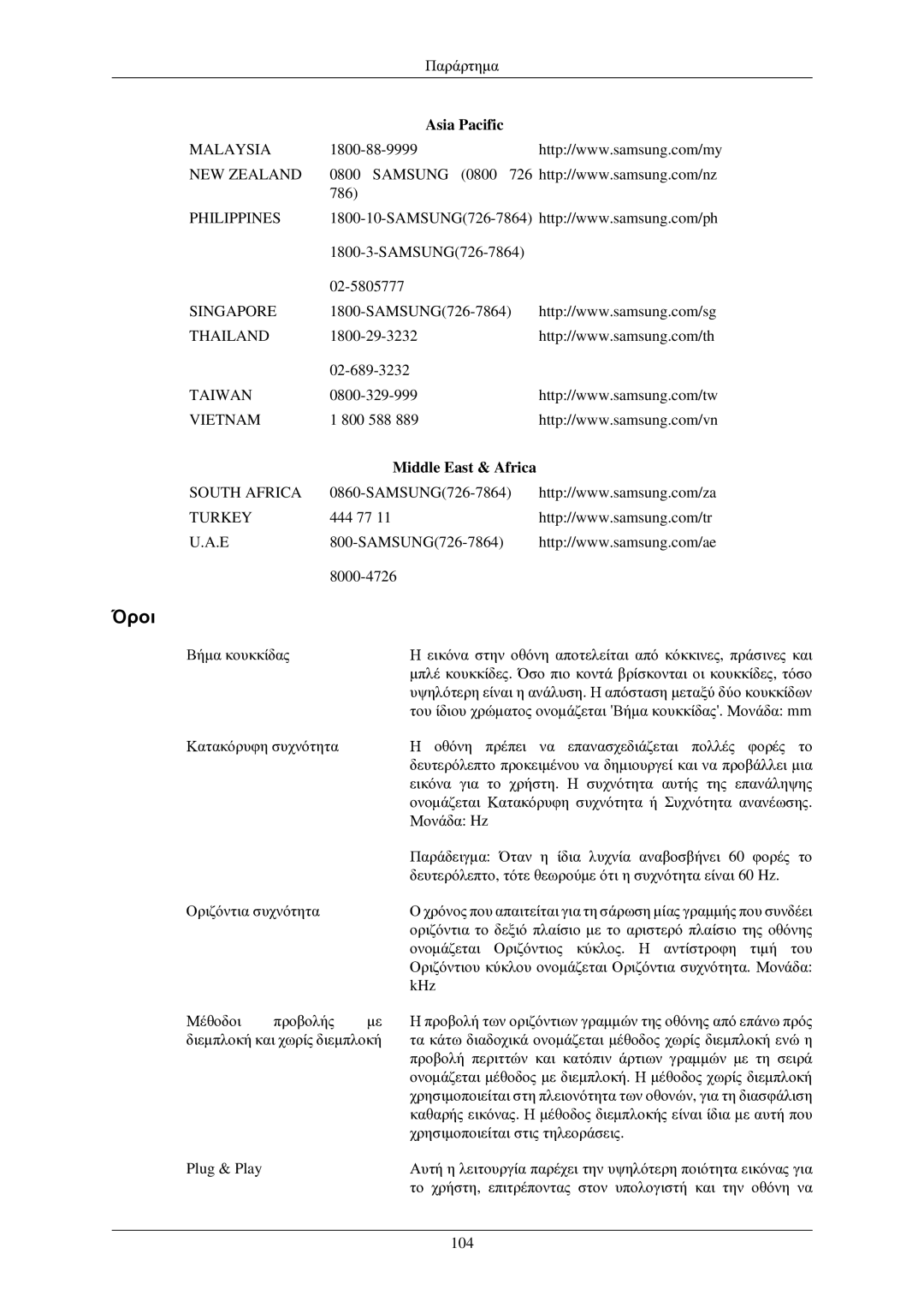 Samsung LH32TCUMBC/EN manual Όροι, Middle East & Africa 