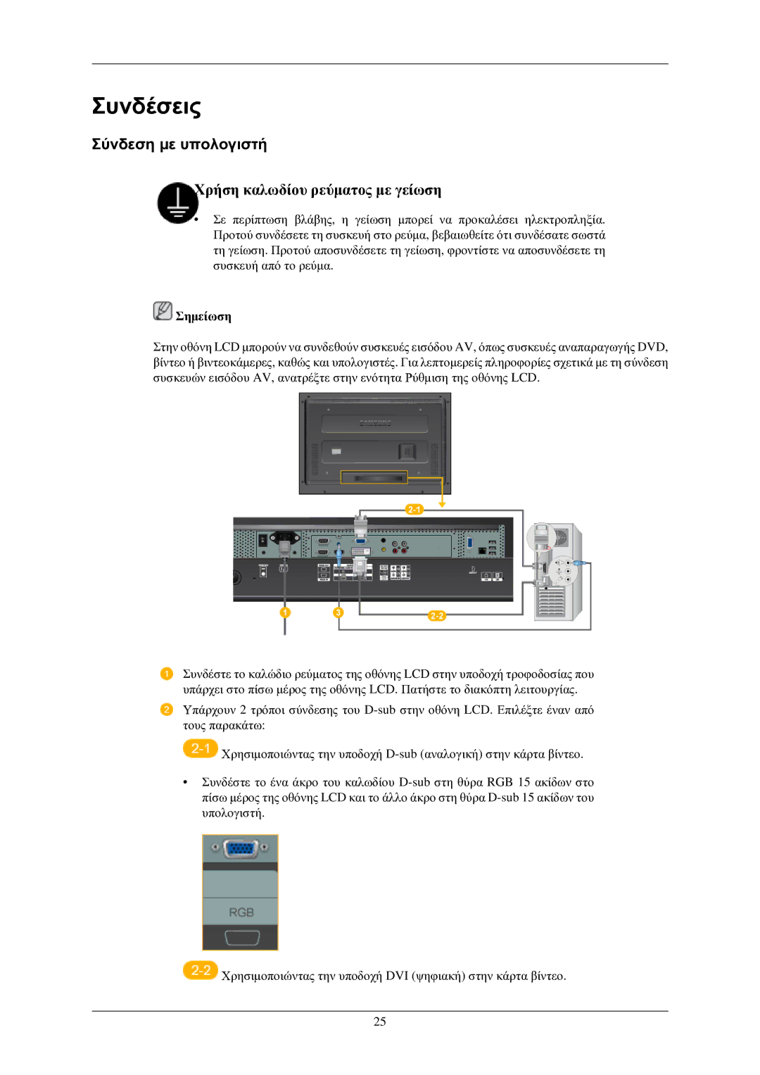 Samsung LH32TCUMBC/EN manual Συνδέσεις, Σύνδεση με υπολογιστή 