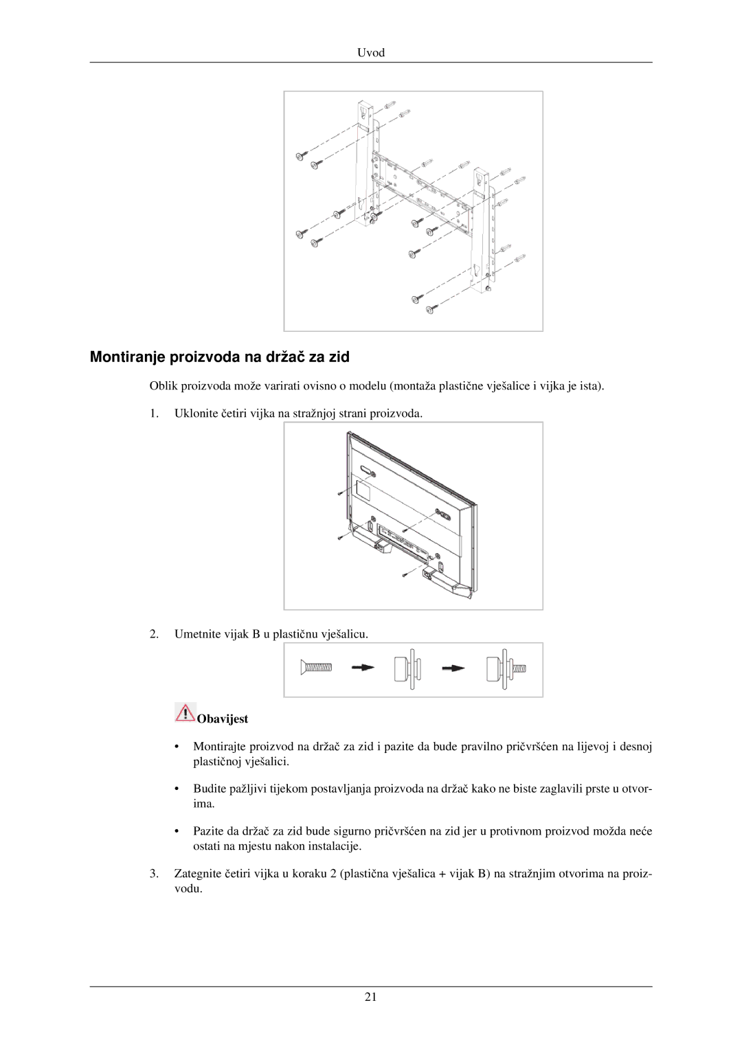 Samsung LH32TCUMBC/EN manual Montiranje proizvoda na držač za zid 