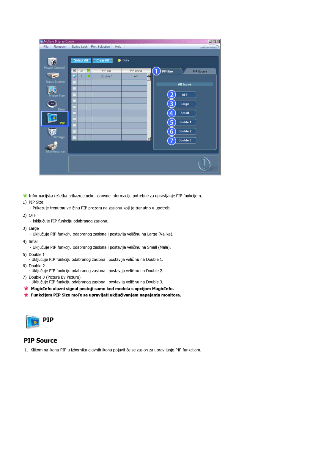 Samsung LH32TCUMBC/EN manual PIP Source 