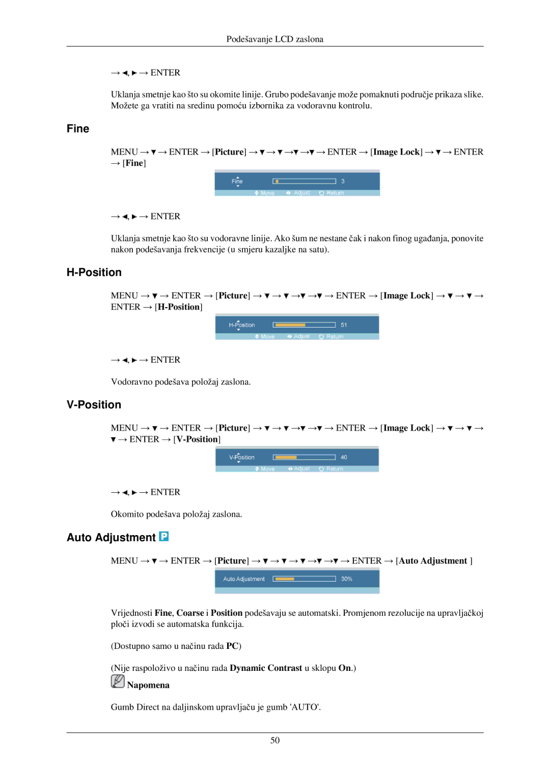 Samsung LH32TCUMBC/EN manual Position, Auto Adjustment, → Fine 