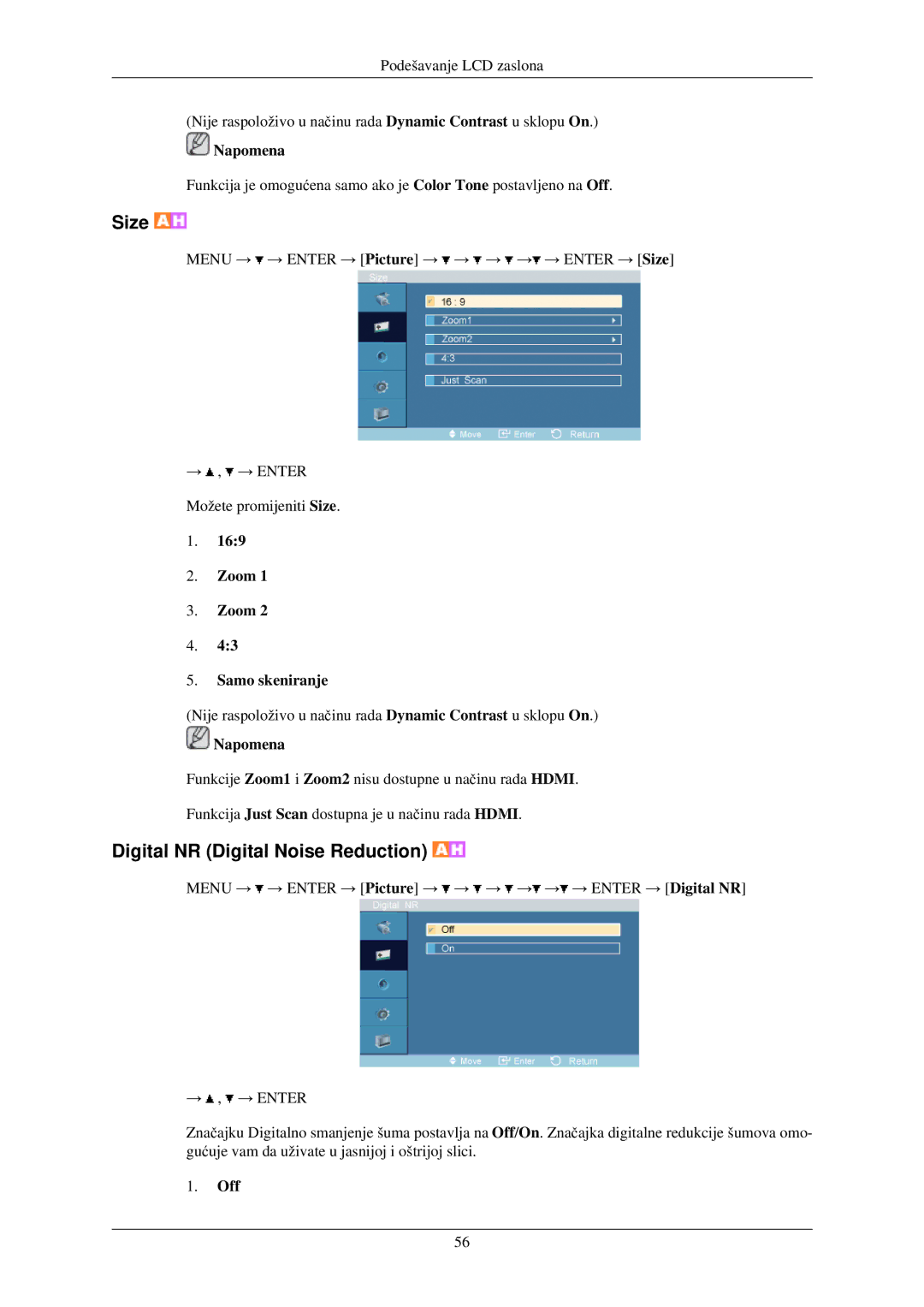 Samsung LH32TCUMBC/EN manual Digital NR Digital Noise Reduction, Zoom Samo skeniranje 