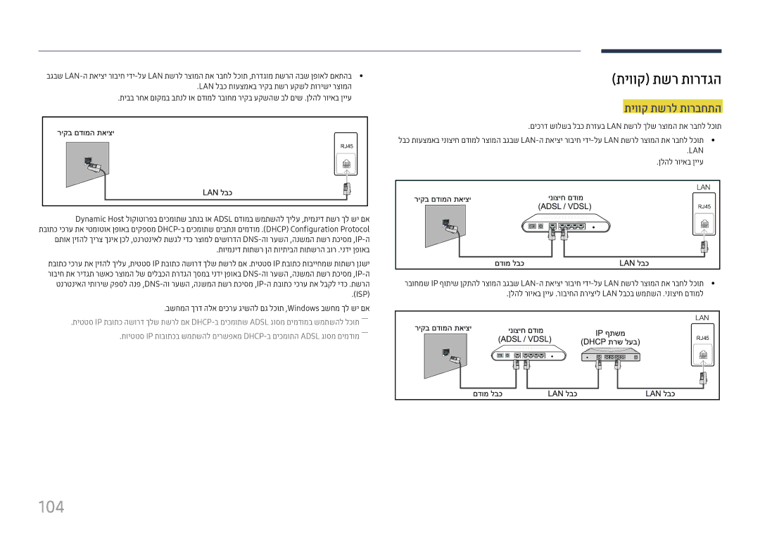 Samsung LH37SHFPLBB/CH manual 104, תיווק תשר תורדגה, תיווק תשרל תורבחתה 