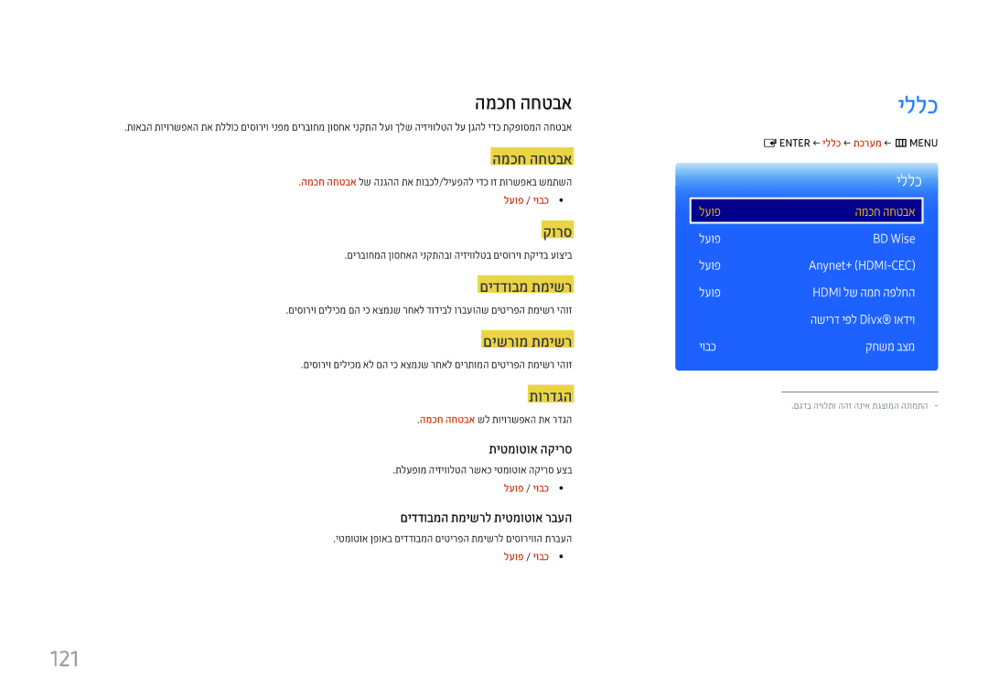 Samsung LH37SHFPLBB/CH manual יללכ, 121, המכח החטבא 