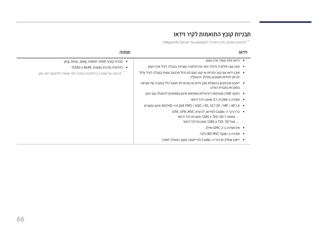 Samsung LH37SHFPLBB/CH manual ואדיו ריקל תומאותה ץבוק תוינבת, הנומת ואדיו, הלעפהה ךלהמב שבושמ ואדיוול םורגל 