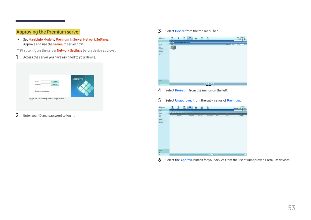 Samsung LH37SHFPLBB/EN manual Approving the Premium server 