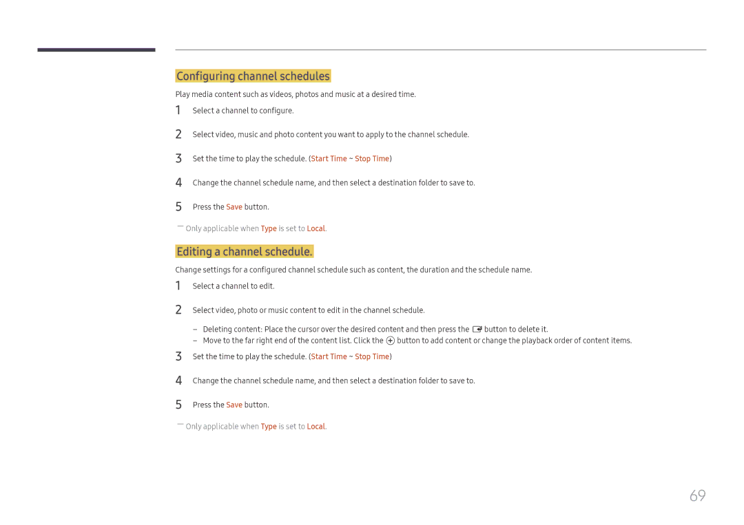 Samsung LH37SHFPLBB/EN manual Configuring channel schedules, Editing a channel schedule, Select a channel to edit 