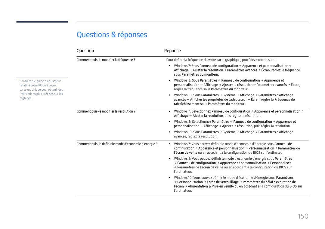 Samsung LH37SHFPLBB/EN manual Questions & réponses, 150, Question Réponse 