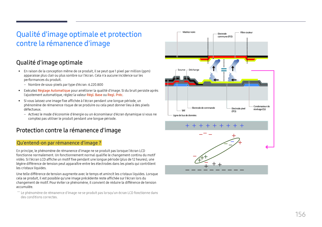 Samsung LH37SHFPLBB/EN manual 156, Qualité dimage optimale, Protection contre la rémanence dimage 