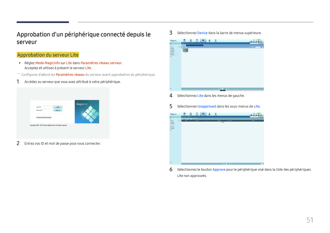 Samsung LH37SHFPLBB/EN manual Approbation dun périphérique connecté depuis le serveur, Approbation du serveur Lite 