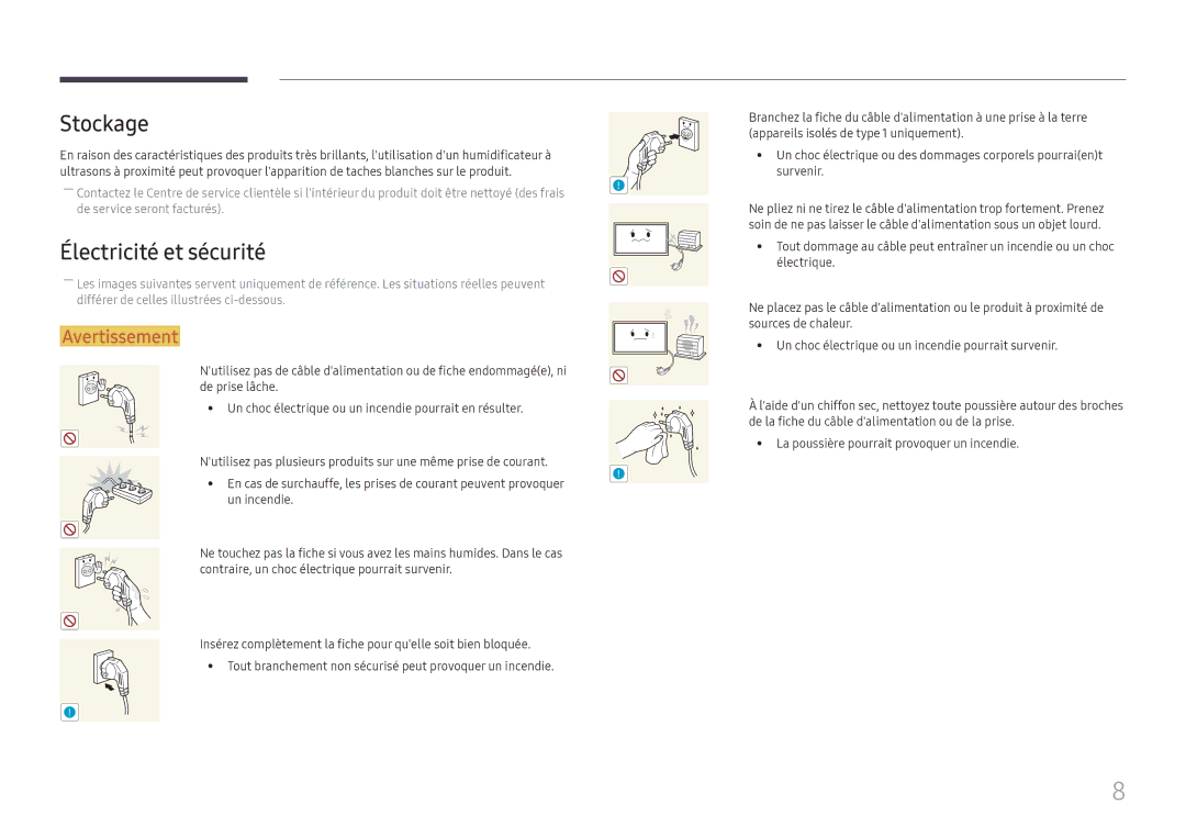 Samsung LH37SHFPLBB/EN manual Stockage, Électricité et sécurité 