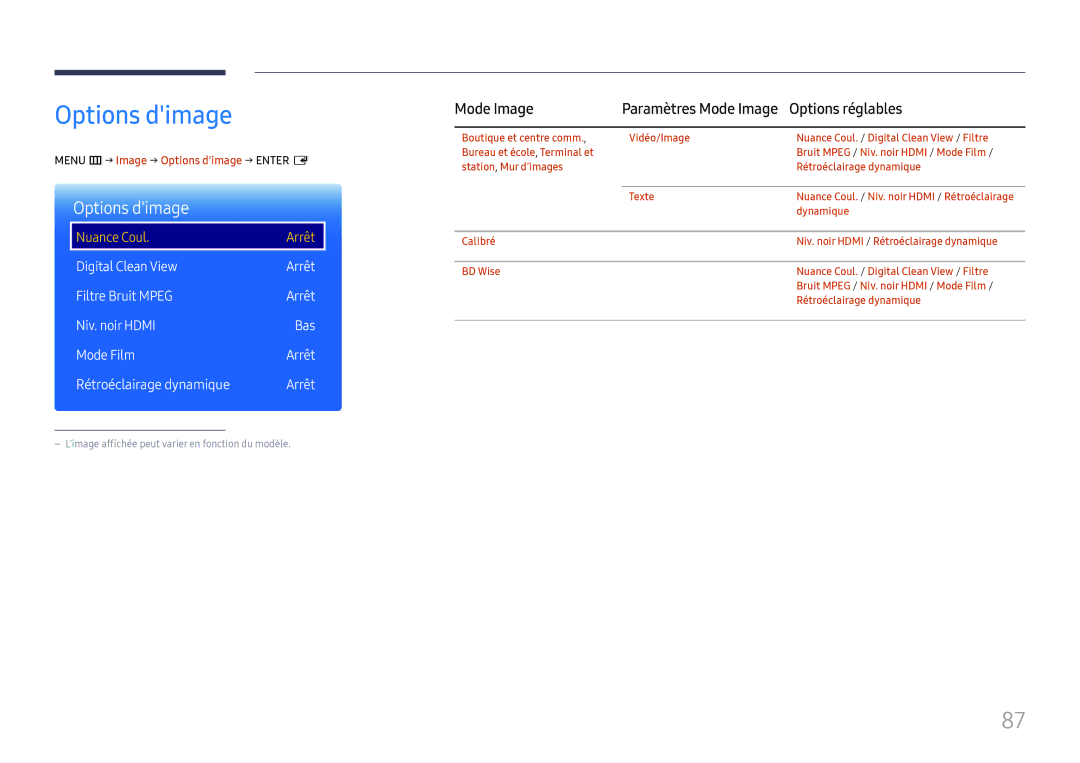 Samsung LH37SHFPLBB/EN manual Menu m → Image → Options dimage → Enter E 