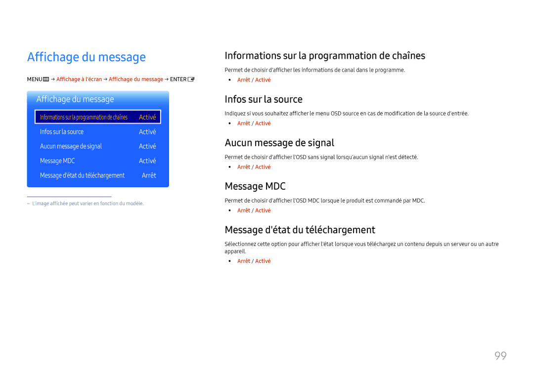 Samsung LH37SHFPLBB/EN manual Affichage du message 