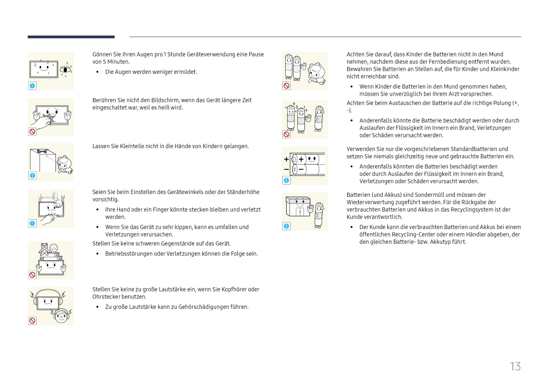 Samsung LH37SHFPLBB/EN manual Betriebsstörungen oder Verletzungen können die Folge sein 