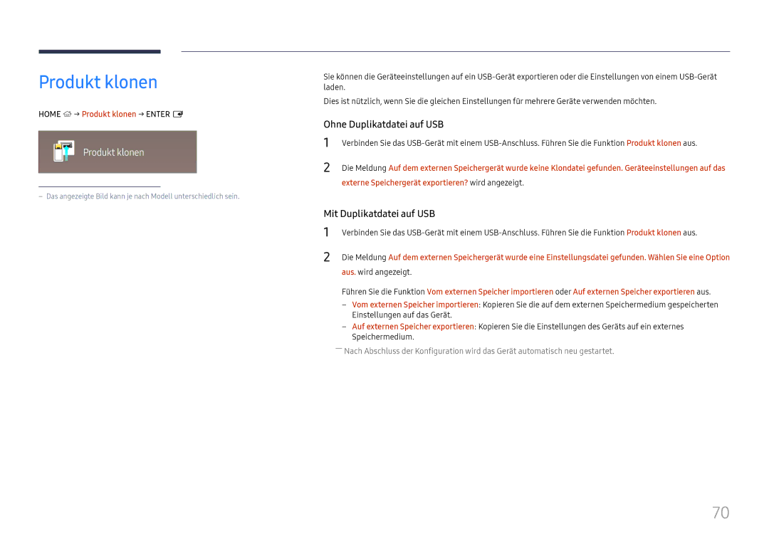 Samsung LH37SHFPLBB/EN manual Produkt klonen, Ohne Duplikatdatei auf USB, Mit Duplikatdatei auf USB 