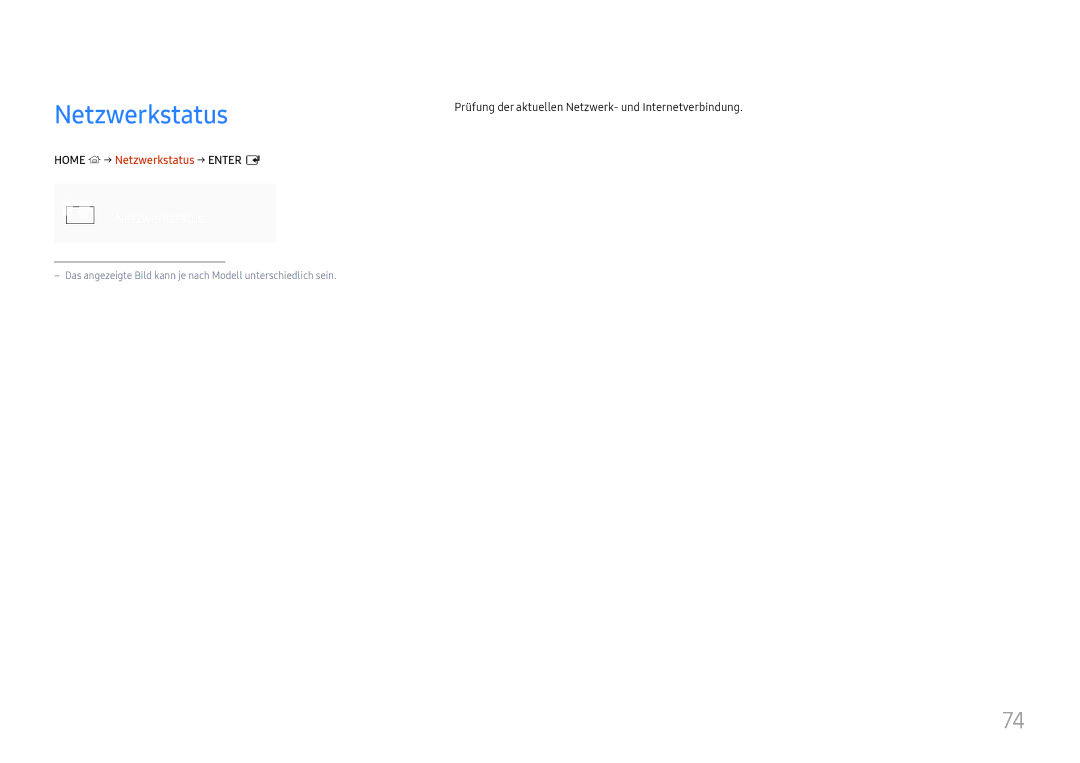Samsung LH37SHFPLBB/EN manual Netzwerkstatus, Prüfung der aktuellen Netzwerk- und Internetverbindung 