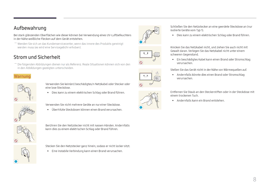 Samsung LH37SHFPLBB/EN manual Aufbewahrung, Strom und Sicherheit 