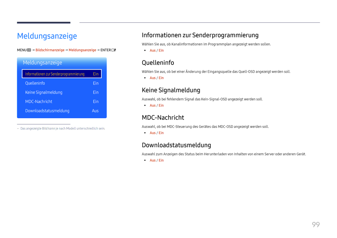 Samsung LH37SHFPLBB/EN manual Meldungsanzeige 