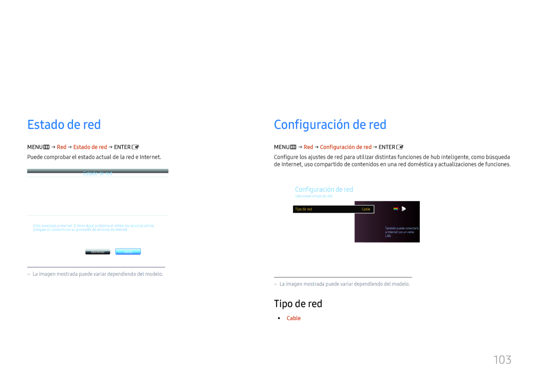 Samsung LH37SHFPLBB/EN manual Red, Configuración de red, 103, Tipo de red 