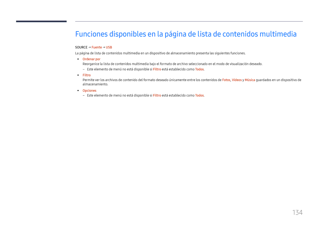Samsung LH37SHFPLBB/EN manual 134, Source → Fuente → USB, Filtro 