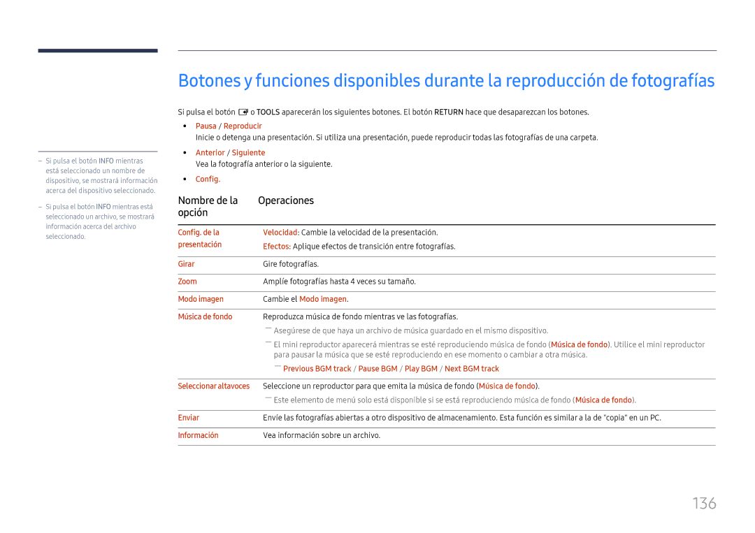 Samsung LH37SHFPLBB/EN manual 136, Nombre de la Operaciones Opción 