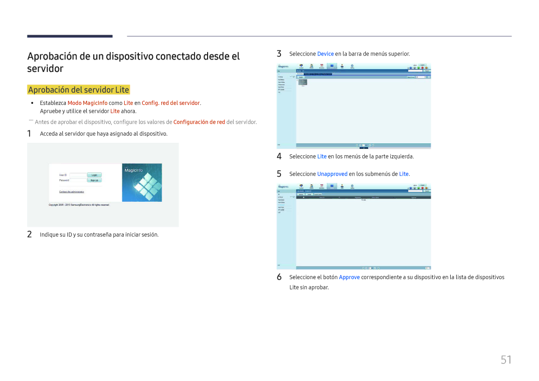 Samsung LH37SHFPLBB/EN manual Aprobación de un dispositivo conectado desde el servidor, Aprobación del servidor Lite 