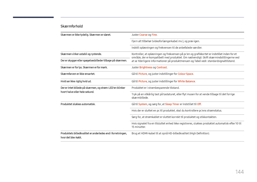 Samsung LH37SHFPLBB/EN manual 144, Juster Brightness og Contrast 