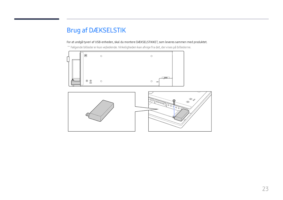 Samsung LH37SHFPLBB/EN manual Brug af Dækselstik 