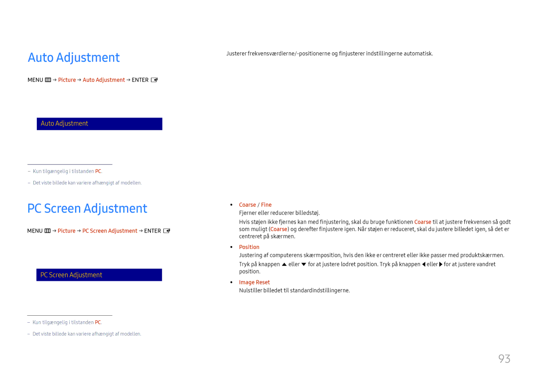 Samsung LH37SHFPLBB/EN manual Auto Adjustment, PC Screen Adjustment 