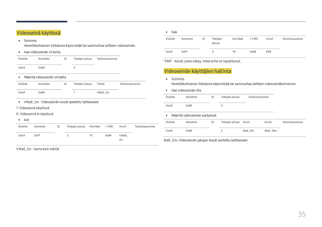 Samsung LH37SHFPLBB/EN manual Videoseinä käytössä, Videoseinän käyttäjien hallinta, Määritä videoseinän virtatila 