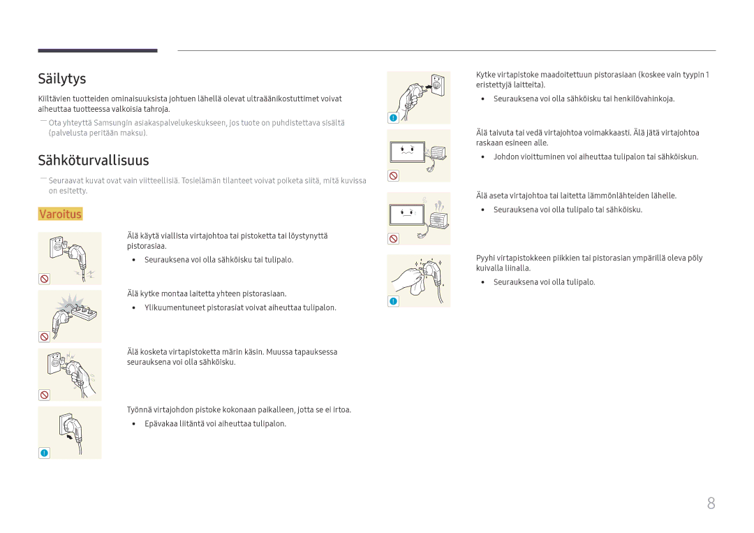 Samsung LH37SHFPLBB/EN manual Säilytys, Sähköturvallisuus 