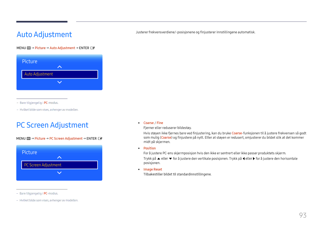 Samsung LH37SHFPLBB/EN manual Auto Adjustment, PC Screen Adjustment 