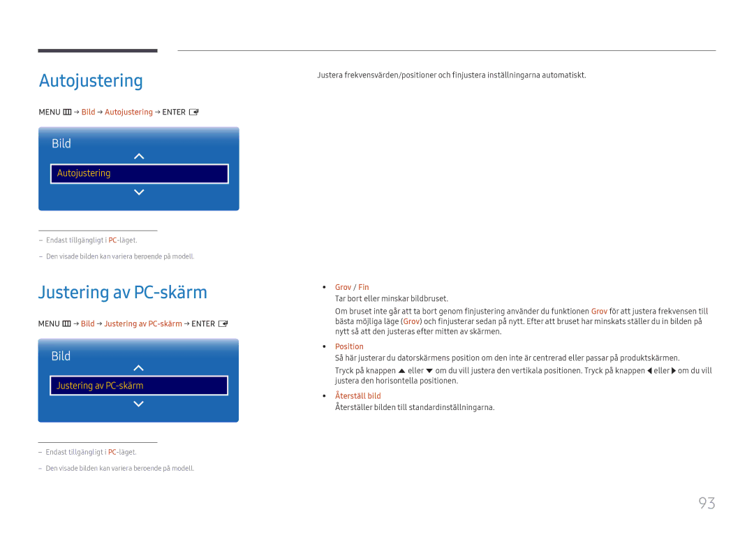 Samsung LH37SHFPLBB/EN manual Autojustering, Justering av PC-skärm 