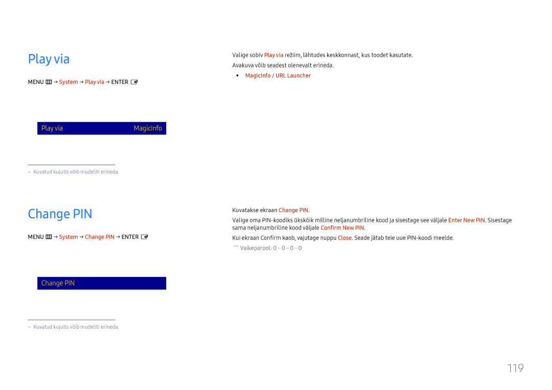Samsung LH37SHFPLBB/EN manual Play via, Change PIN, 119 