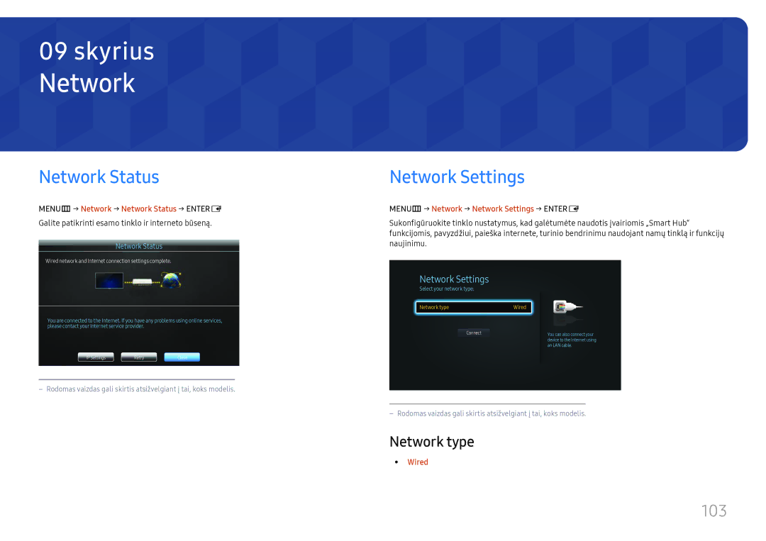Samsung LH37SHFPLBB/EN manual Network Settings, 103, Network type 