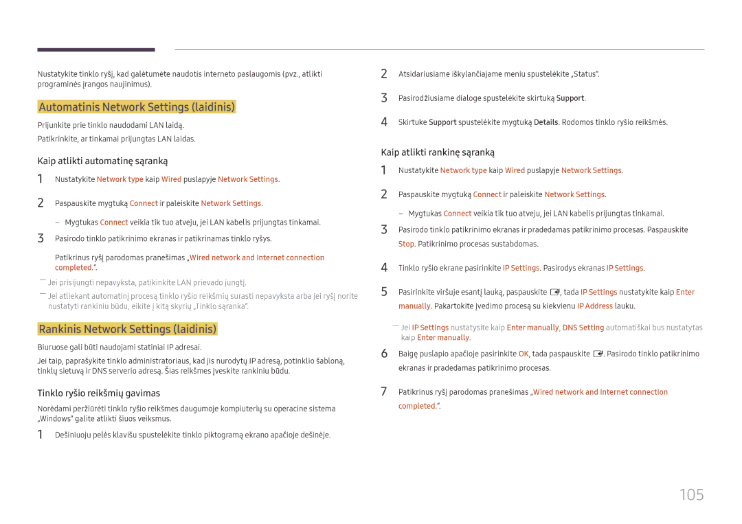 Samsung LH37SHFPLBB/EN manual 105, Automatinis Network Settings laidinis, Rankinis Network Settings laidinis 